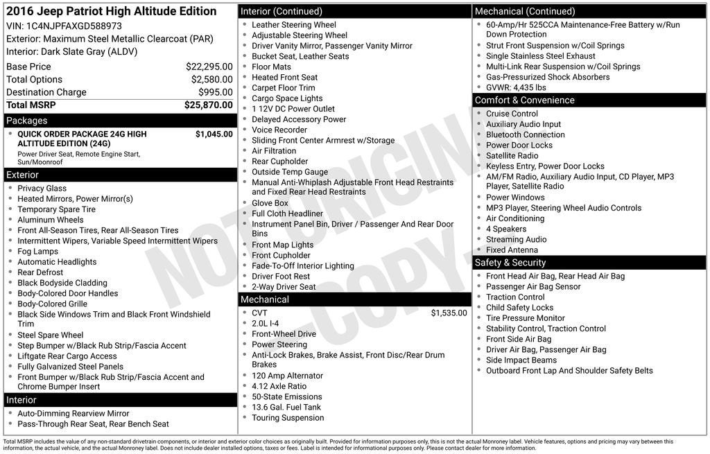 2016 Jeep Patriot High Altitude Edition