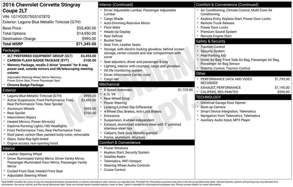 2016 Chevrolet Corvette Stingray 2LT