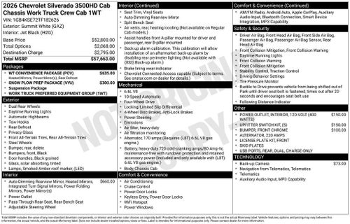 2026 Chevrolet Silverado 3500 HD Chassis Cab Work Truck