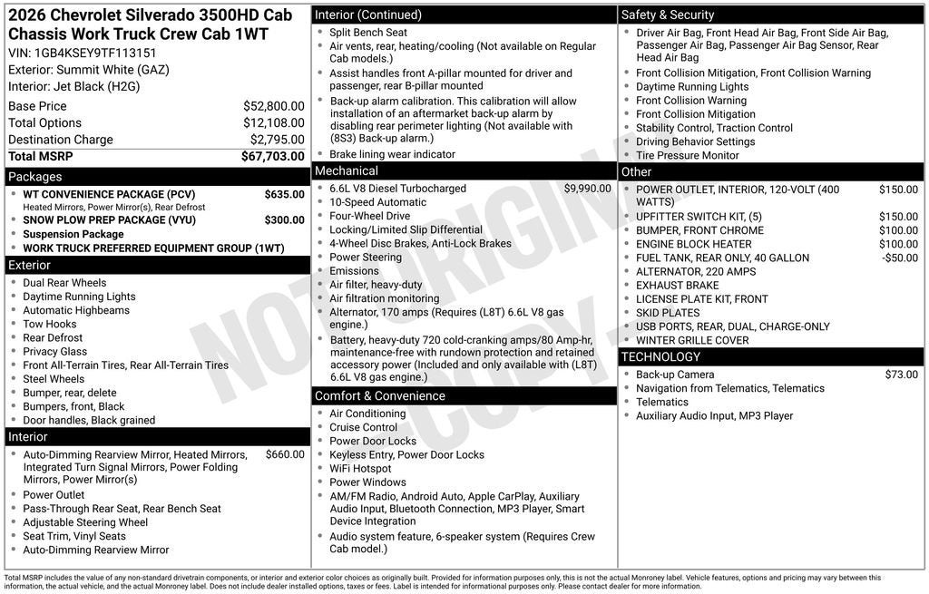 2026 Chevrolet Silverado 3500 HD Chassis Cab Work Truck
