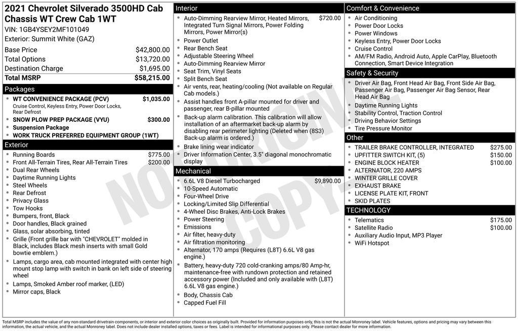 2021 Chevrolet Silverado 3500 HD Chassis Cab Work Truck