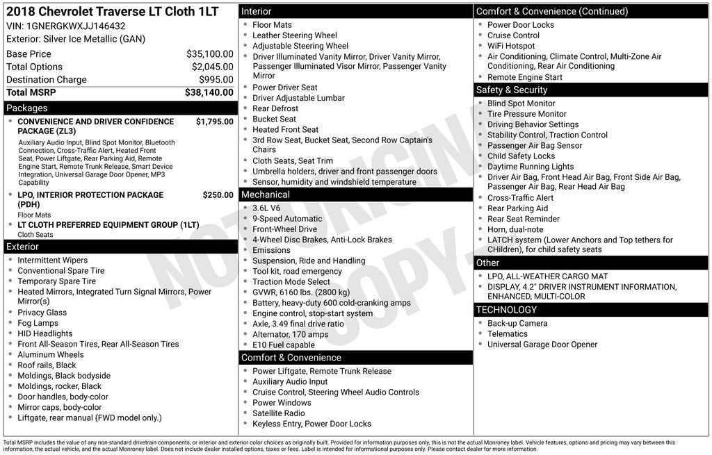 2018 Chevrolet Traverse LT Cloth