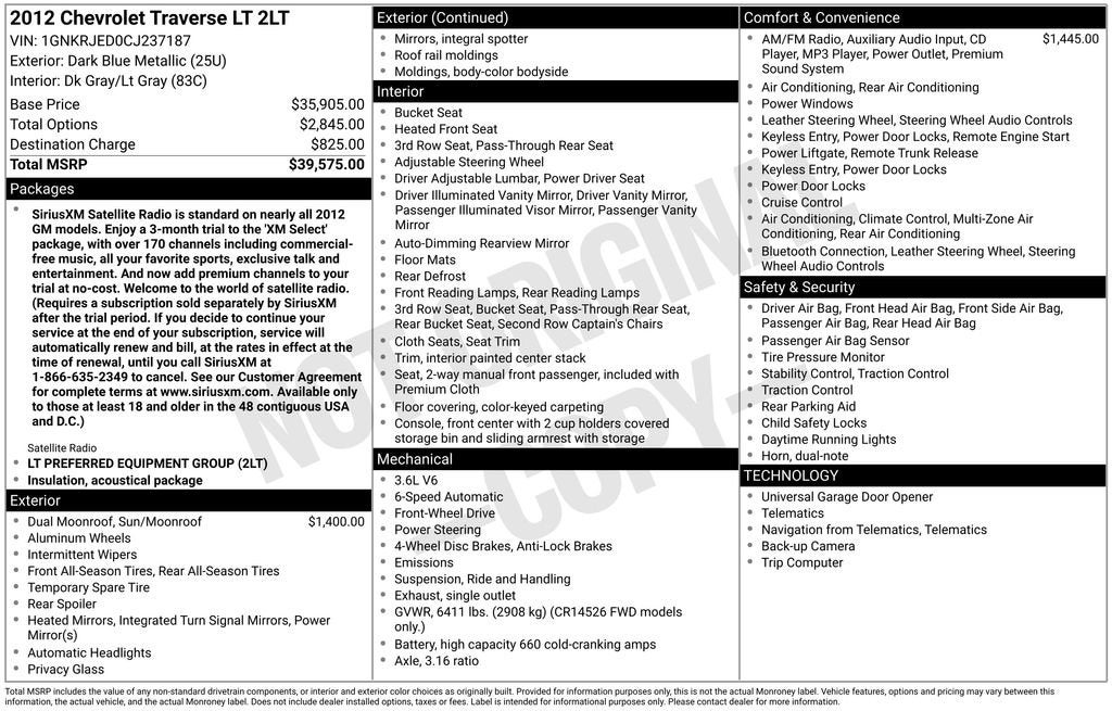 2012 Chevrolet Traverse LT w/2LT