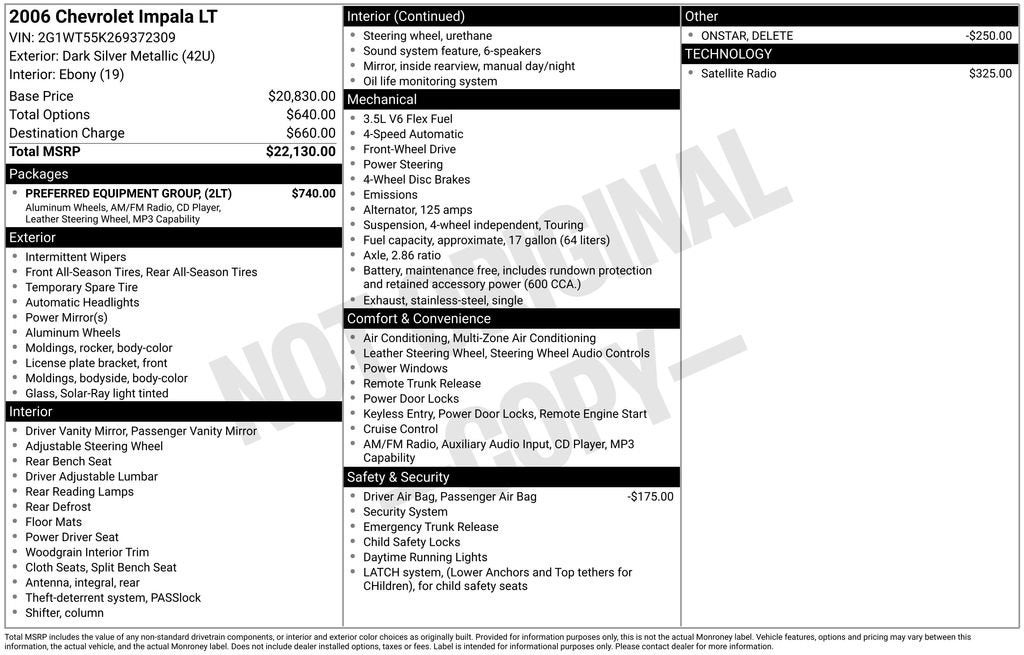 2006 Chevrolet Impala LT 3.5L