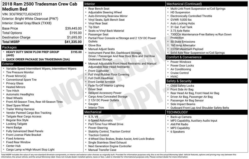 2018 RAM 2500 Tradesman