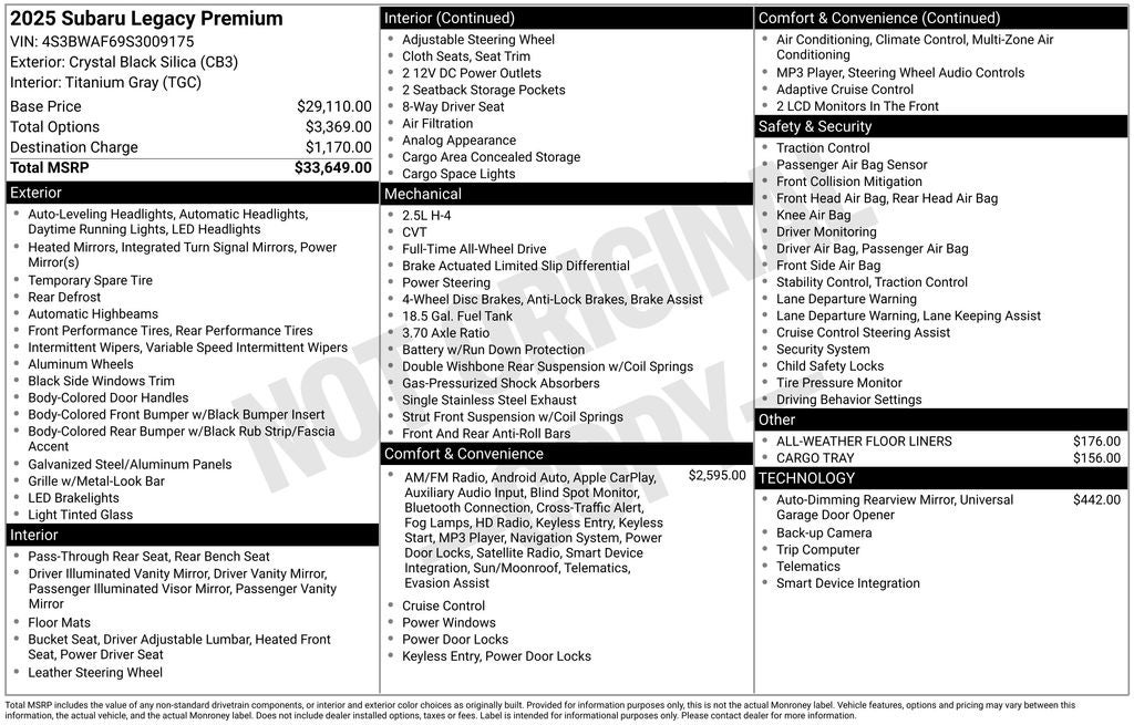 2025 Subaru Legacy Premium